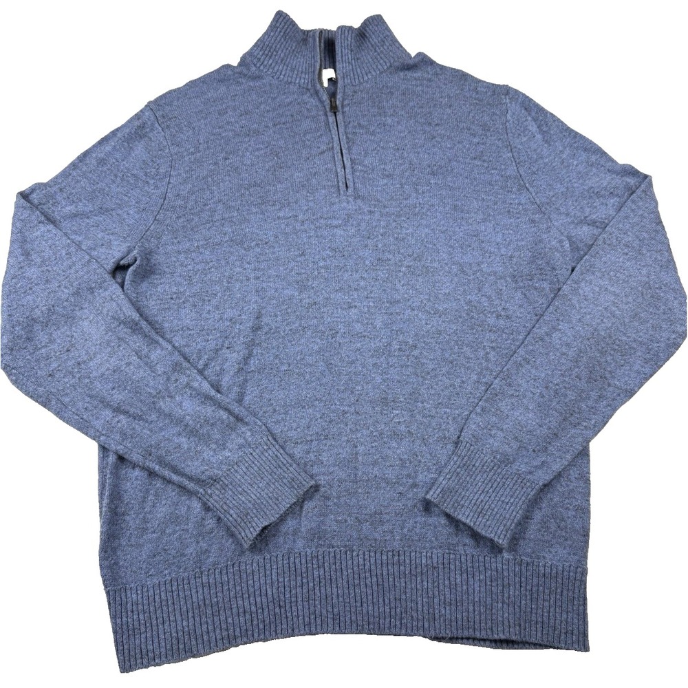 GAP Quarter Zip Sweater Men's Size Large Heathered Blue Fine Cotton Casual‎